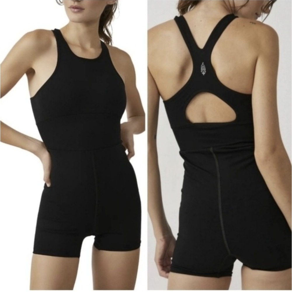 FP Movement Every Single Time Runsie M/L Black Cutout Romper NWT Free People